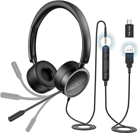 New bee Casque PC Filaire avec Micro Casque USB/3,5 mm